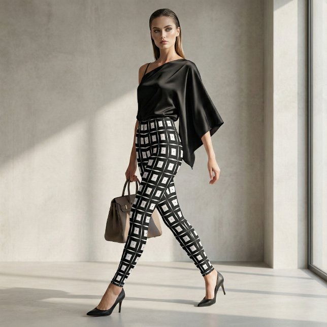 Leggings Carré noir et blanc Op Art Motif géométrique (Créateur téléchargé)