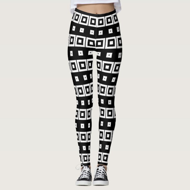 Leggings Carré noir et blanc Op Art Motif géométrique (Devant)