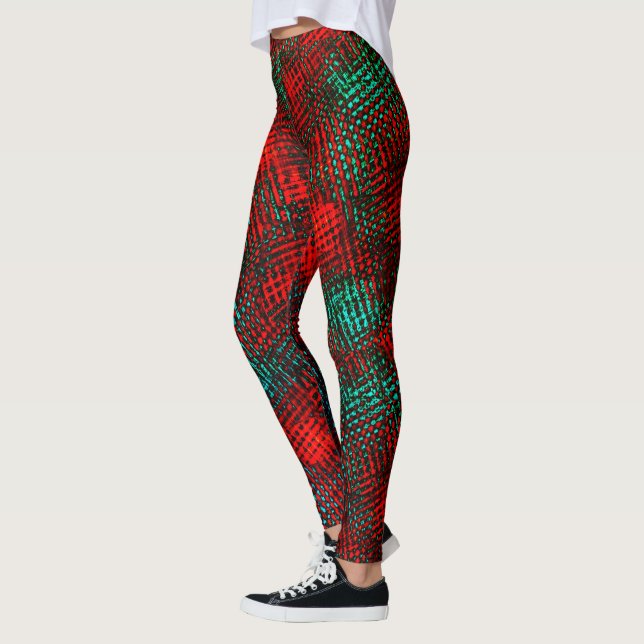 Leggings Carré rayé, rouge et bleu verdâtre (Gauche)