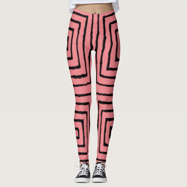 Leggings Carré rose et noir tissu de boue africaine (Devant)