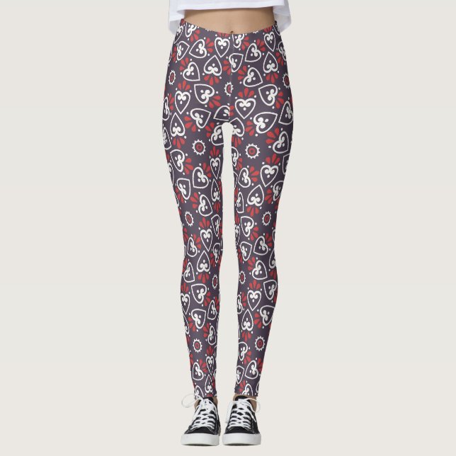 Leggings Carreau à motif de cœurs folk Boho (Devant)