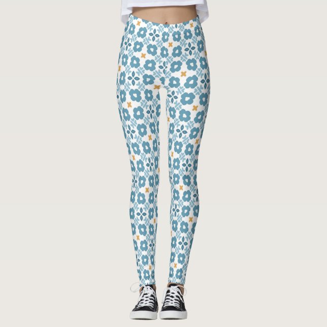 Leggings Carreau Floral Méditerranéen (Devant)