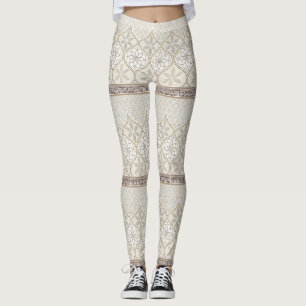 Leggings Carreau géométrique marocain crème taupe chocolat