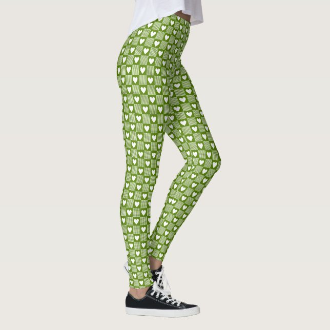 Leggings Carreaux à patchwork en gingham vert avocat (Droite)
