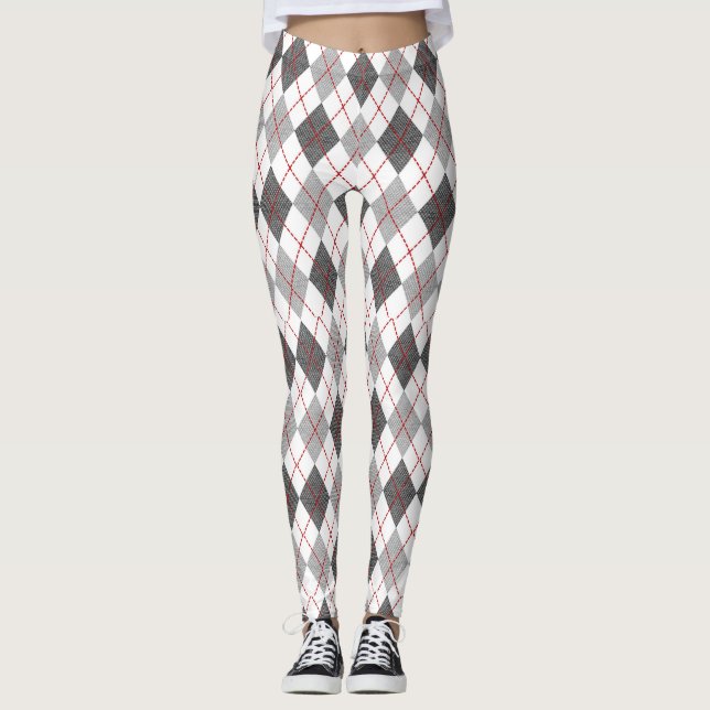 Leggings Carreaux Argyle Rouge Gris Argent (Devant)