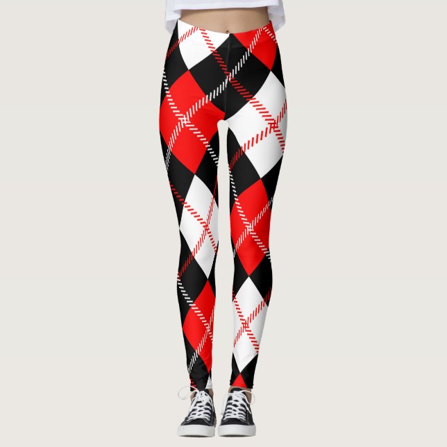 Leggings Carreaux Argyle Rouge Noir Blanc  (Devant)