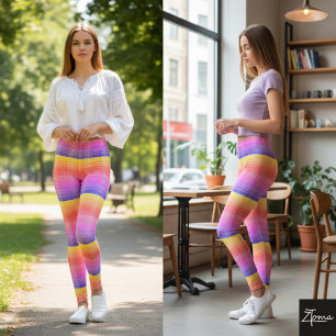Leggings Carreaux au néon avec dégradé arc-en-ciel bandé