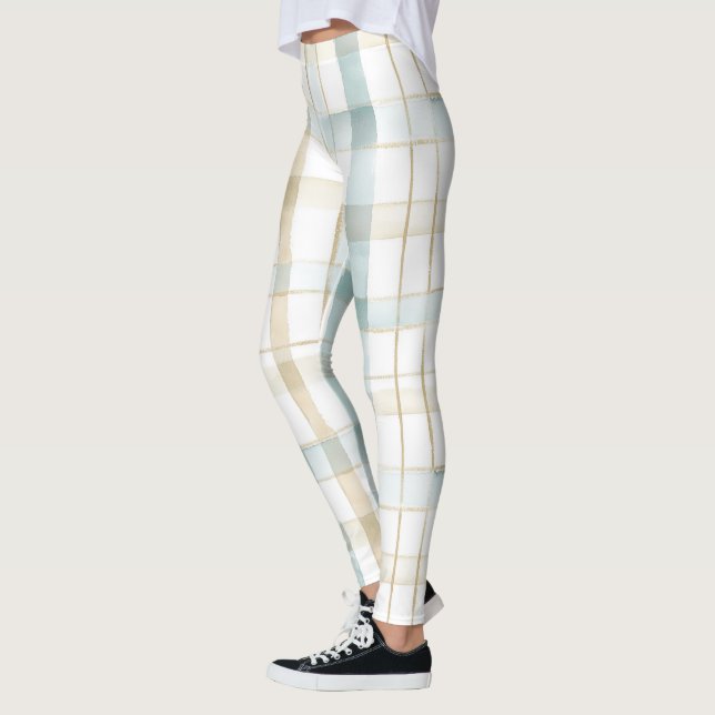 Leggings Carreaux Bleu Crème Blanc (Gauche)