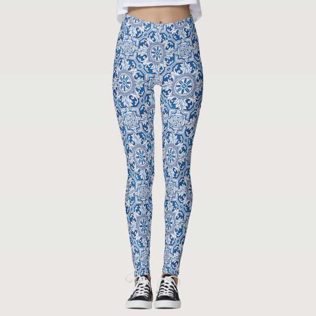 Leggings Carreaux bleu portugais (Devant)