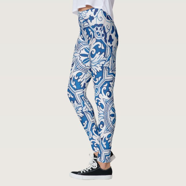 Leggings Carreaux bleu portugais (Gauche)