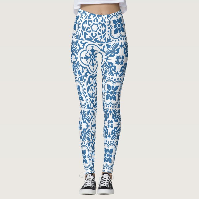 Leggings Carreaux bleu portugais 2 (Devant)