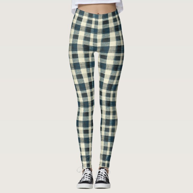 Leggings Carreaux Bleus et Blancs Classiques (Devant)