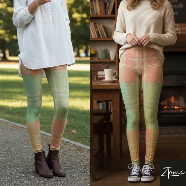 Leggings Carreaux Corail & Sauge (Créateur téléchargé)