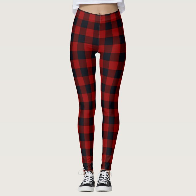 Leggings Carreaux de buffle rouge et noir (Devant)