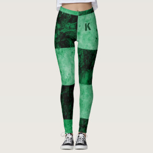 Leggings Carreaux de Grunge Noir Vert Monogramme Personnali