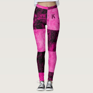 Leggings Carreaux de Grunge Rose Noir Monogramme Personnali