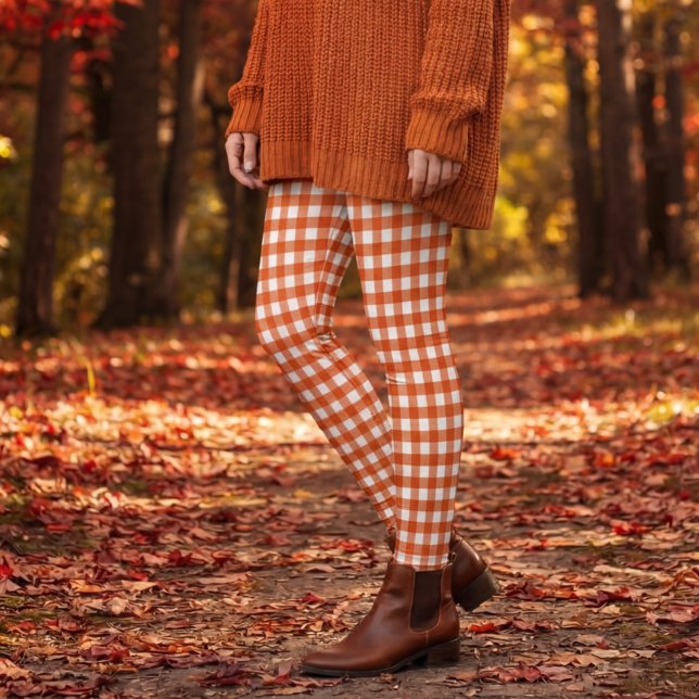 Leggings Carreaux Gingham Orange et Blanc (Créateur téléchargé)
