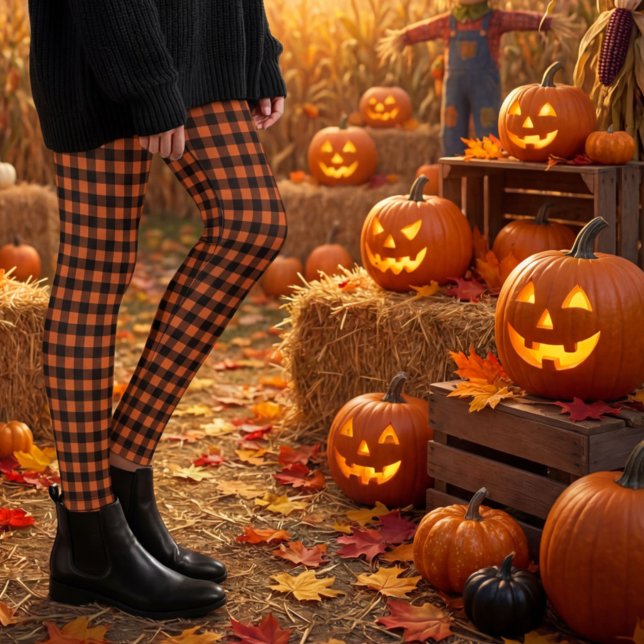 Leggings Carreaux Gingham Orange et Noir (Créateur téléchargé)
