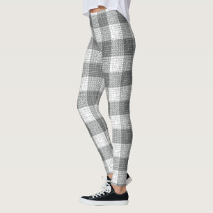 Leggings Carreaux gris et blancs à carreaux et hachures