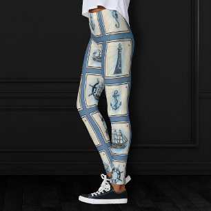 Leggings Carreaux marins   Blue Lighthouse Ancre Ship Wheel