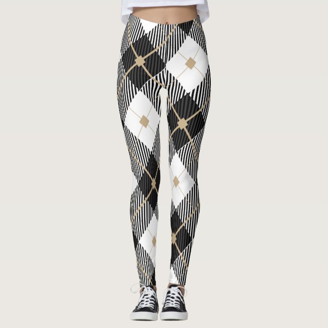 Leggings Carreaux Noir Blanc et Or (Devant)