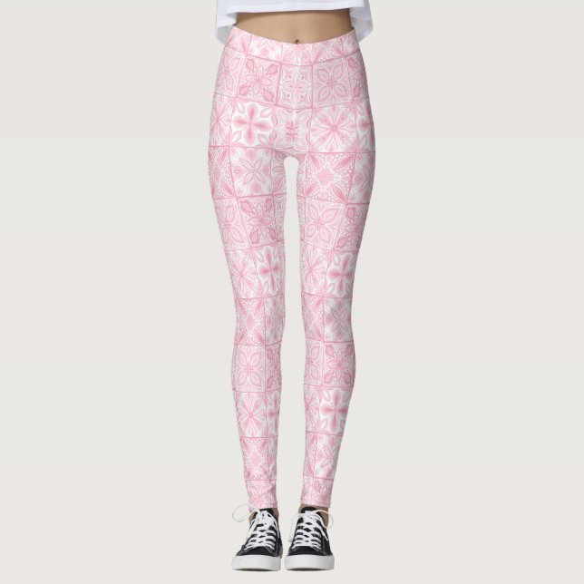 Leggings Carreaux ornés en rose (Devant)