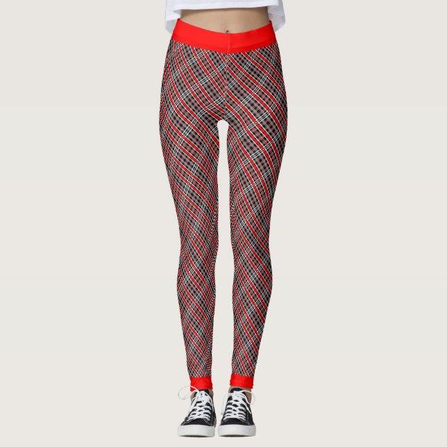 Leggings Carreaux PLA Rouge Blanc et Noir Unconventionnels (Devant)