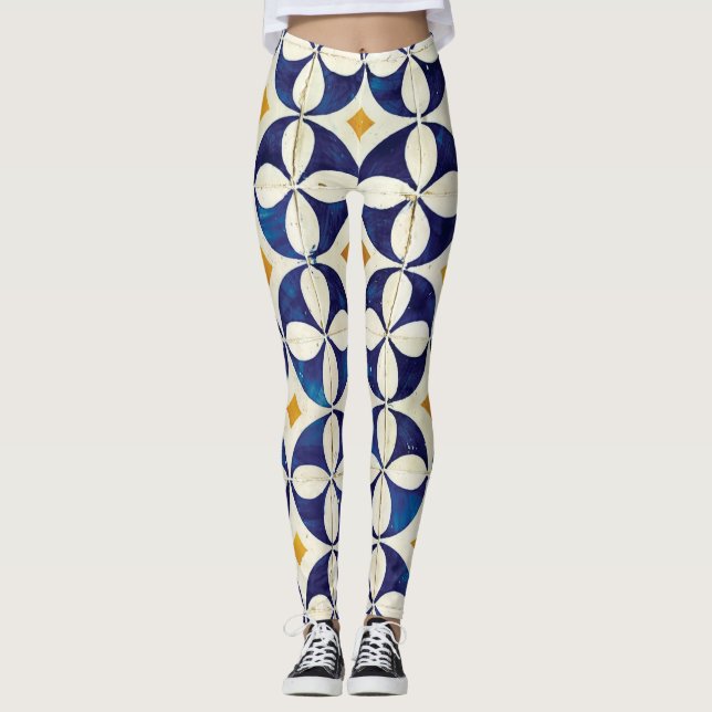 Leggings Carreaux portugais - Azulejo Motif Design (Devant)