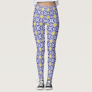 Leggings Carreaux portugais Azulejo Motif Yoga Pants Bleu
