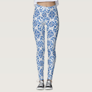 Leggings Carreaux portugais Azulejo Motif Yoga Pants Bleu