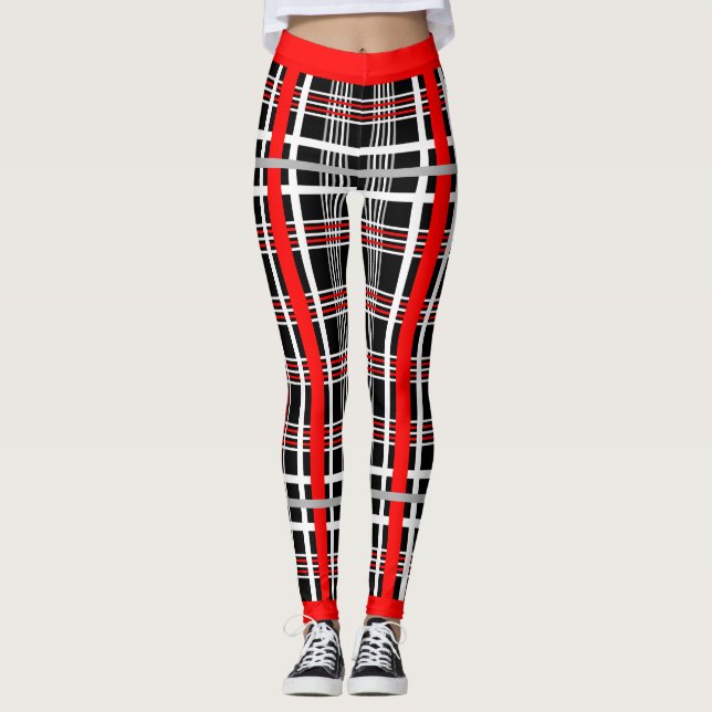 Leggings Carreaux Traditionnels - Rouge Blanc Noir (Devant)