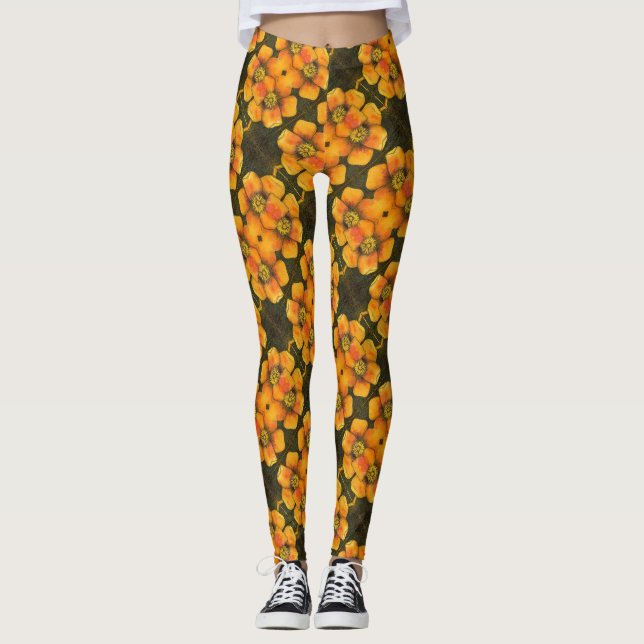 Leggings Carrelage amusant abstrait à base de pétales roses (Devant)