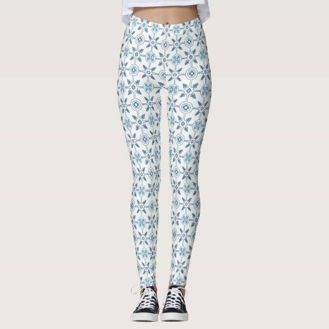 Leggings Carrelage bleu marocain Motif (Devant)