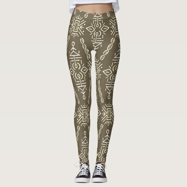 Leggings Carrelage Boho Tirée À Main Ethnique (Devant)