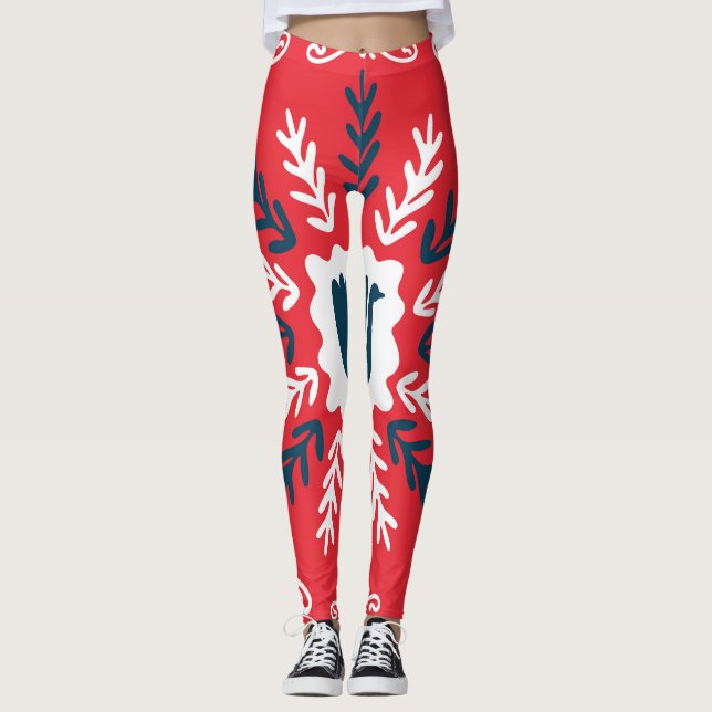 Leggings Carrelage de Noël Folk Doodle Art (Devant)