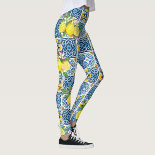 Leggings Carrelage méditerranéen clair Sicilien Citrus Lemo