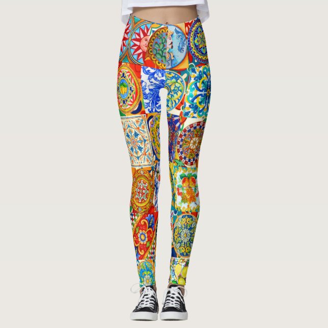 Leggings Carrelage méditerranéen coloré Dolce Collage Leggi (Devant)