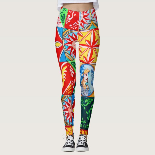 Leggings Carrelage méditerranéen coloré DolcPatchwork Leggi (Devant)
