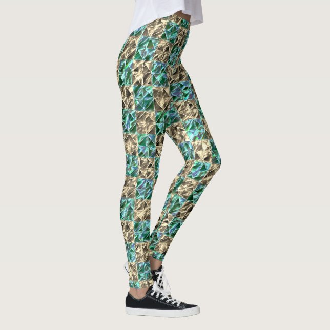 Leggings Carrelage vert menthe à beige ou échecs tachés (Droite)