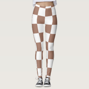 Leggings Carrés à damier marron blanc géométrique rétro