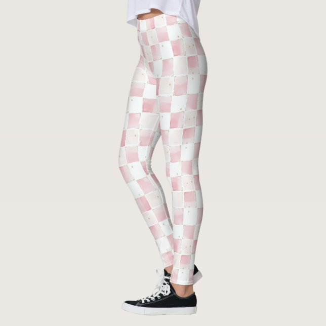 Leggings Carrés blancs rose chic (Gauche)