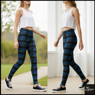 Leggings carrés bleus sur un fond noir saisissant