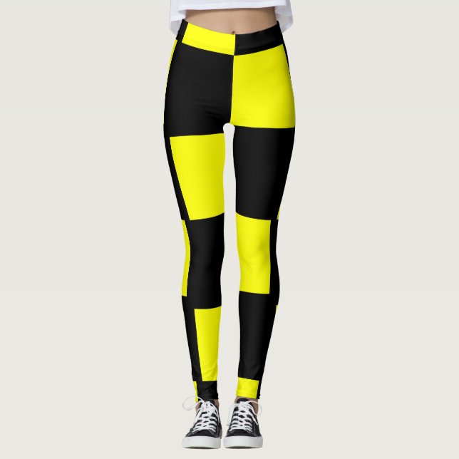 Leggings Carrés en damier jaune et noir (Devant)