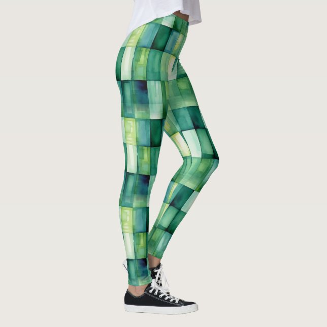 Leggings Carrés peints en vert  (Droite)