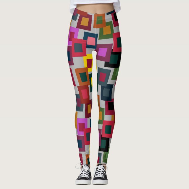 Leggings Carrés sombres sur la lumière (Devant)