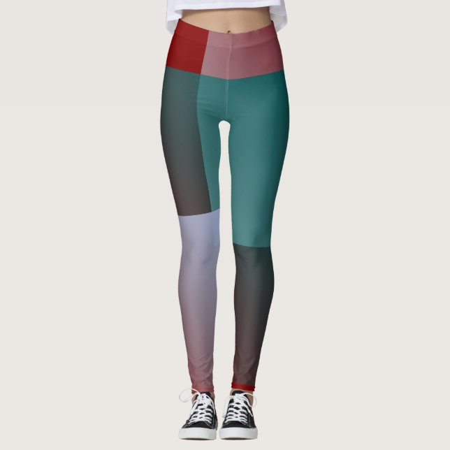 Leggings carrés turquoises gris bordeaux (Devant)