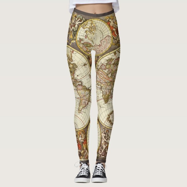 Leggings Carte ancienne du monde par Frederick de Wit, vers (Devant)