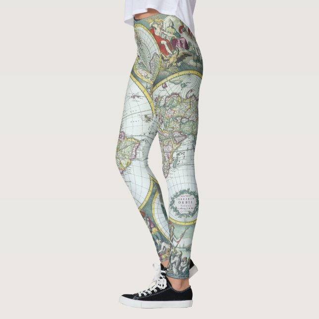 Leggings Carte antique du monde du 17e siècle, Frederick De (Gauche)