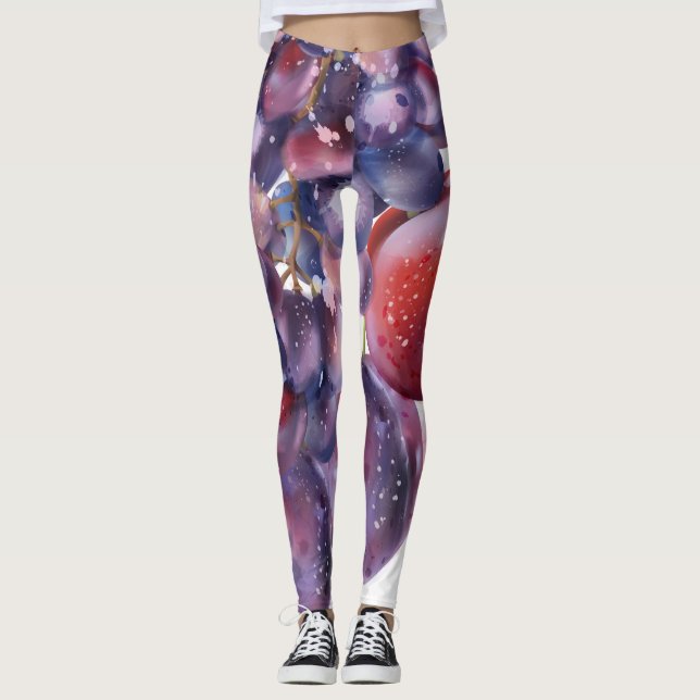 Leggings Carte d'automne à l'aquarelle Raisins Vintage (Devant)