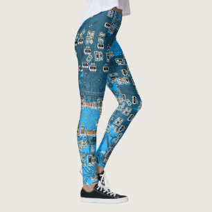 Leggings Carte de circuit Geek d'ordinateur bleu